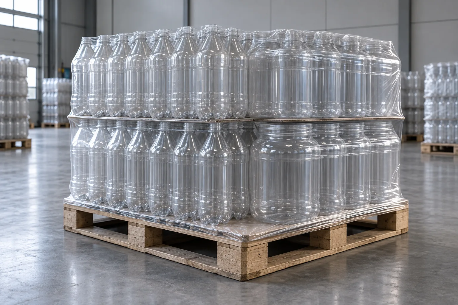 Упаковки ПЭТ-тары, подготовленные к перевозке
